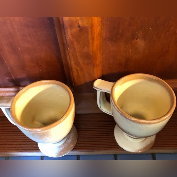 Frankoma Pottery 26LC Light Brown Yellow Beige Cup Goblet Set of 2 VTG MINT 4”H - Picture 4 of 9